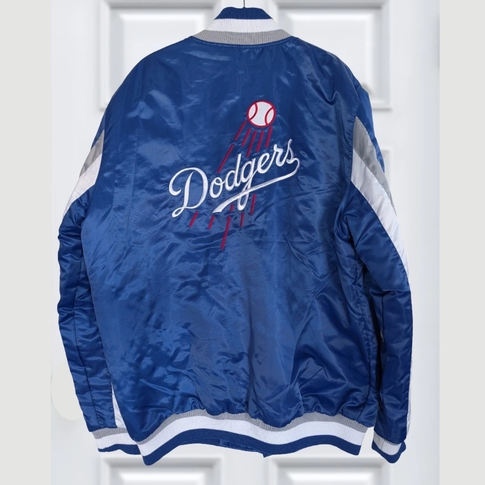 STARTER Los Angeles Dodgers Blue Satin MLB Snap Jacket – Men’s Size L - Picture 2 of 6